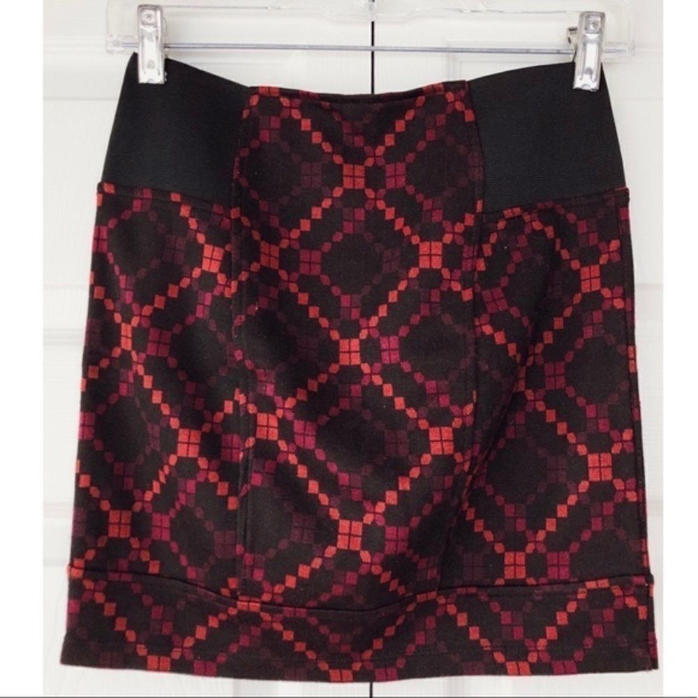 Free People Diamond Print plaid‎ knit Mini Skirt Black /Red XS
